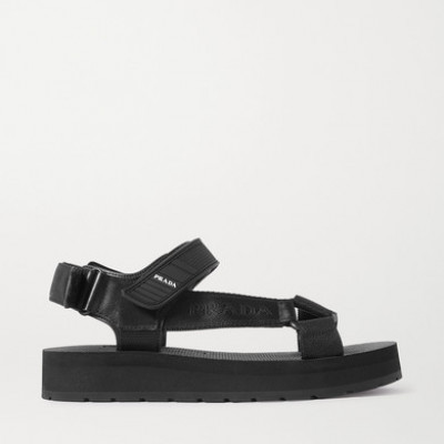 Prada - Nomad Logo-print Rubber And Leather-trimmed Canvas Sandals - Black