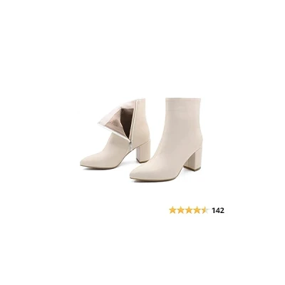 JOY IN LOVE Women's Ankle Boots Chunky Block Heel Pointed Toe Zipper Boots
