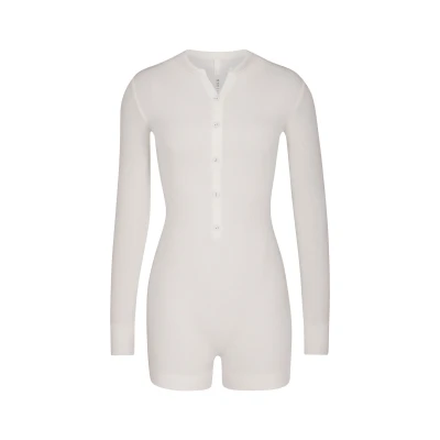 SKIMS Soft Lounge Button Up Henley Onesie - White -
