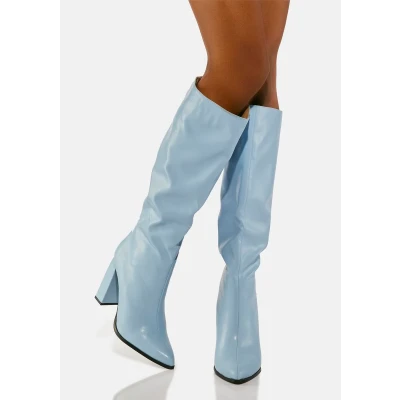 Public Desire Blue Posie Knee High Boots