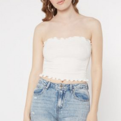 Ivory Cinch Smocked Tube Top