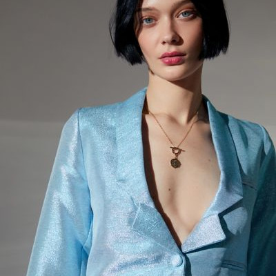 For Love & Lemons Juliette Metallic Cropped Blazer - Blue Xs at Urban Outfitters