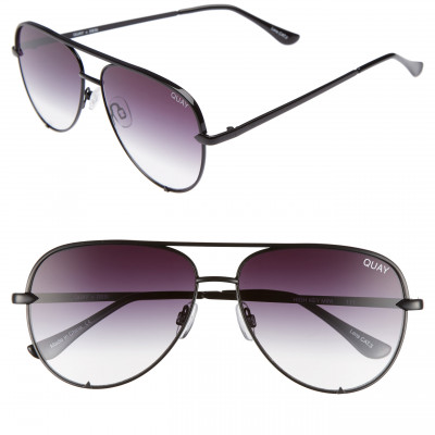 Womens Quay Australia High Key Mini 57mm Aviator Sunglasses - Black/ Fade To Clear