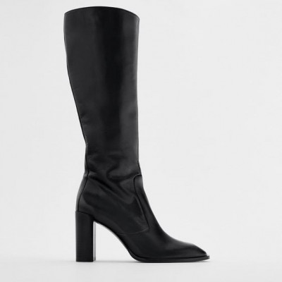 SQUARE TOE HEELED LEATHER BOOTS