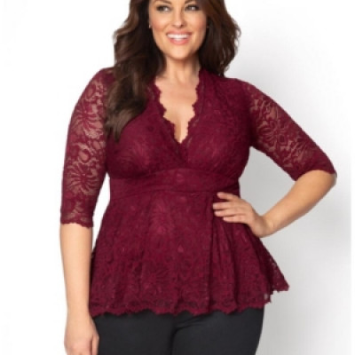 Kiyonna Womens Plus Size Linden Lace Top