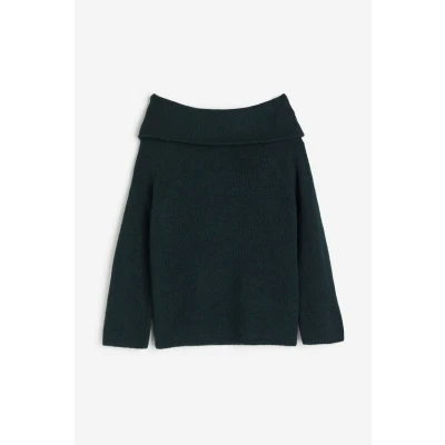 H & M - Rib-knit Off-the-shoulder Sweater - Green