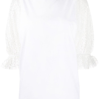 Cotton T-shirt With Lace Inserts On The Sleeves