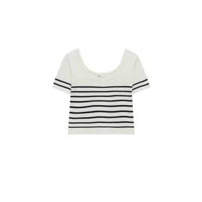 Short sleeve cropped striped sweater - pull&bear