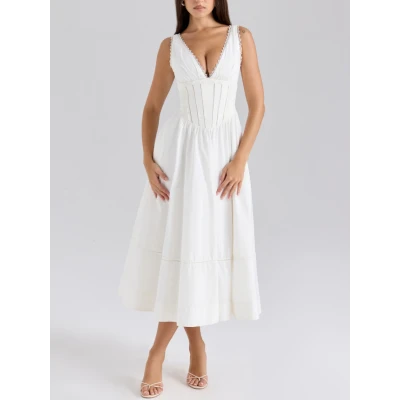 SAMIA White Stretch Cotton Midi Sundress | Nordstrom