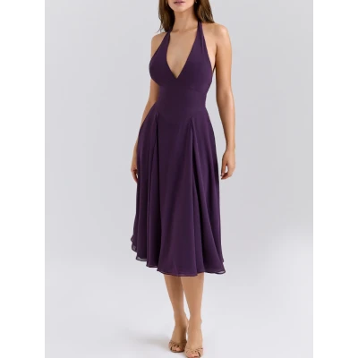 SOLADA Grape Georgette Halter Sundress | Nordstrom