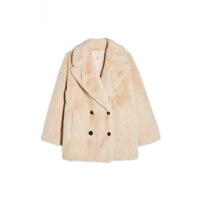 Cream Soft Faux Fur Double Breasted Coat
