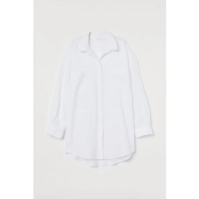 H & M - Long Linen-blend Shirt - White