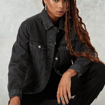 Black Co Ord Washed Oversized Denim Jacket, Black