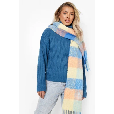 Womens Color Pop Large Flannel Scarf - Blue - One