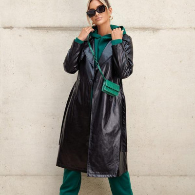 Black PU Trench Coat