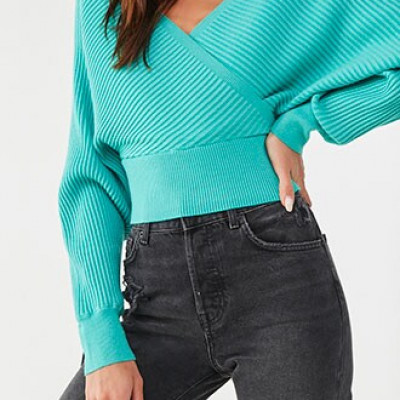 Forever 21 Ribbed Surplice Sweater , Mint