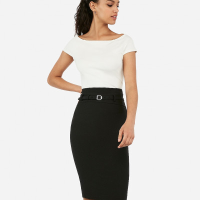 High Waisted Belted Pencil Skirt