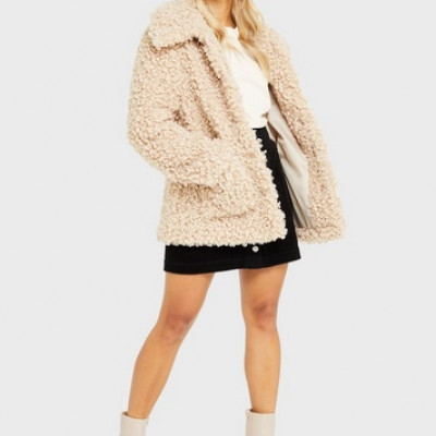 Womens Petite Ivory Longline Teddy Coat, TAN