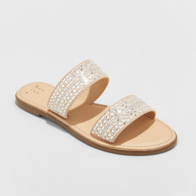 Womens Kersha Embellished Slide Sandals - A New Day Taupe 7.5, Brown