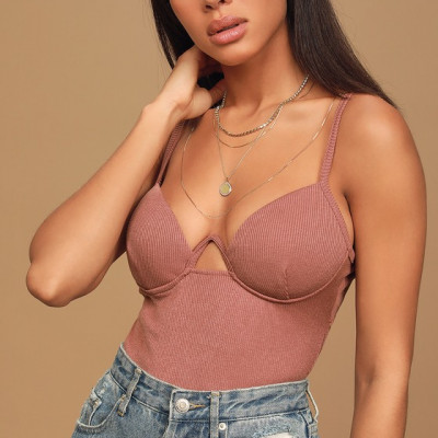 Last Call Dusty Mauve Ribbed Backless Bodysuit | Lulus