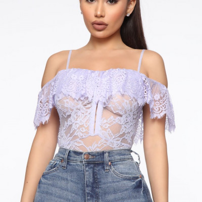 Weekends In Venice Lace Bodysuit - Lavender