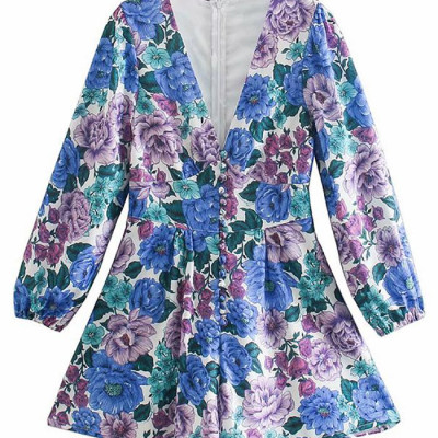 Lisa' V-Neck Floral Buttoned Mini Romper