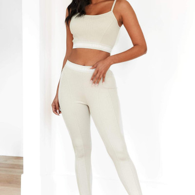 Oatmeal Soft Chic Ribbed Bralette & Leggings Set by Loungeunderwear