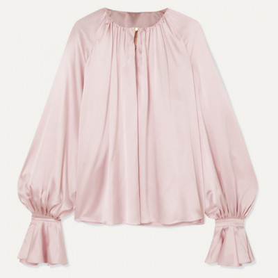 Pia Gathered Silk-Satin Blouse