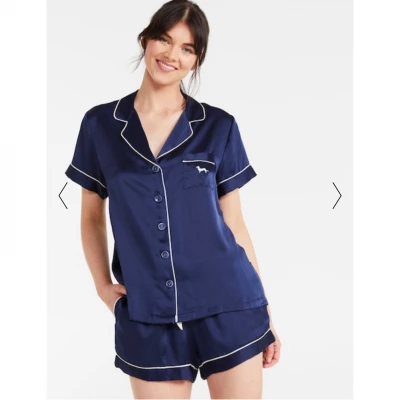 Navy Mulberry Silk Shortie Pj Set