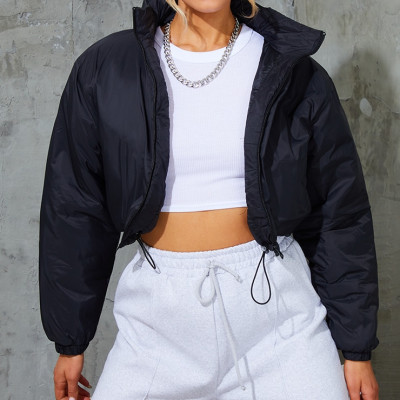 Black Basic Cropped Toggle Hem Puffer