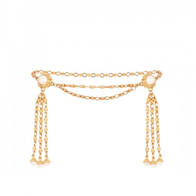 X Ciner Faustina Double Pearl Tassel Embellished Chain Belt