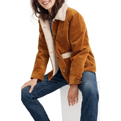 Womens Madewell Faux Shearling Lined Corduroy Swing Chore Coat