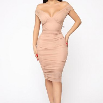 Ruched Into It Mini Dress - Taupe