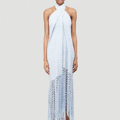 Jacquemus La Robe Cortese Halterneck Boucl Dress in Blue size FR - 34