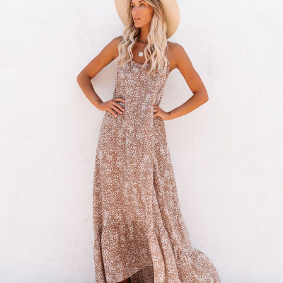 Conch Printed High Low Ruffle Maxi Dress