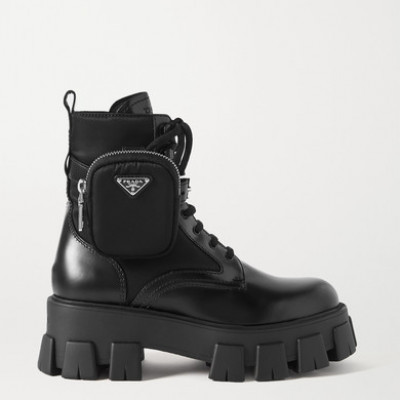 Prada - Monolith Leather And Nylon Ankle Boots - Black