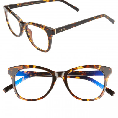 Womens Diff Carina 49Mm Blue Light Blocking Glasses - Dark Tortoise/ Blue Light