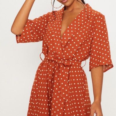 Terracotta Polka Dot Tea Dress