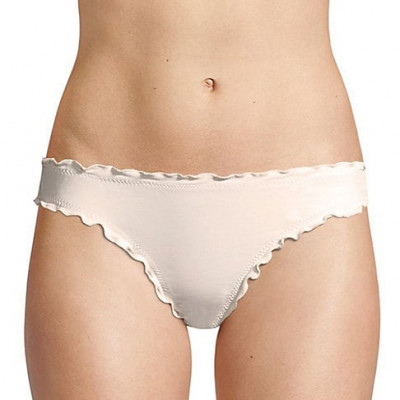 Eberjey Swim Womens Sandy So Solid Ruffled Bikini Bottom - Ecru Silver Pink -