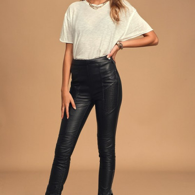 Kaelin Black Vegan Leather Moto Leggings | Lulus