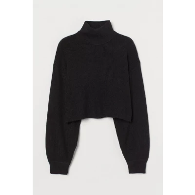 H & M - Cropped Turtleneck Sweater - Black