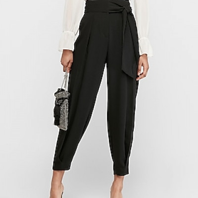 Super High Waisted Drapey Side Tie Ankle Pant Womens Pitch Black