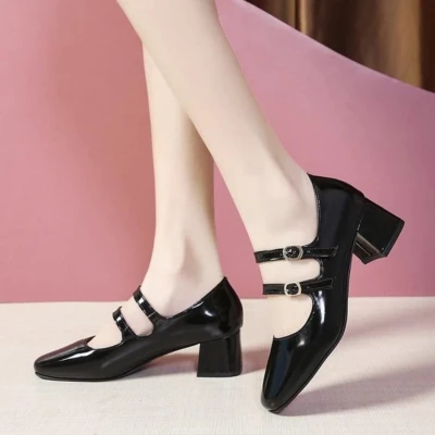 Double Buckle Mary Janes Shoes Patent Leather Dress Shoes