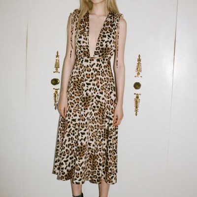 UO Leopard Print Apron Midi Dress - Animal L at Urban Outfitters