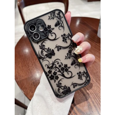 Contrast Frame Flower & Butterfly Print Phone Case