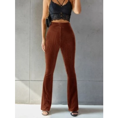 Solid Flare Leg Velvet Pants