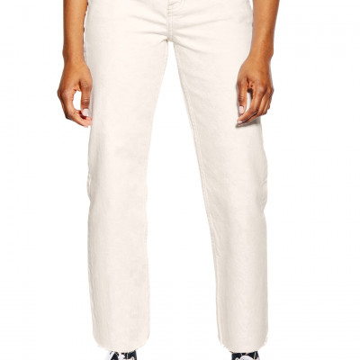 Womens Topshop Off White Raw Hem Straight Leg Jeans