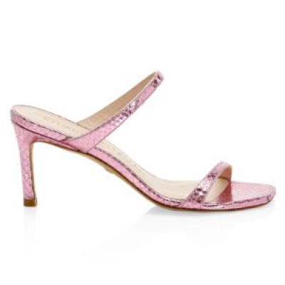 Aleena Snakeskin-Embossed Metallic Leather Mules