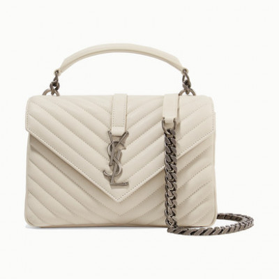 SAINT LAURENT - College Medium Quilted Textured-leather Shoulder Bag - Ivory