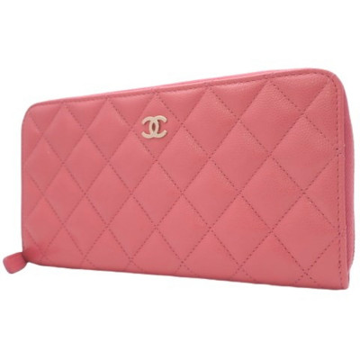 Chanel Matrasse Classic Long Zip Wallet Caviar Skin Purse Pink A50097